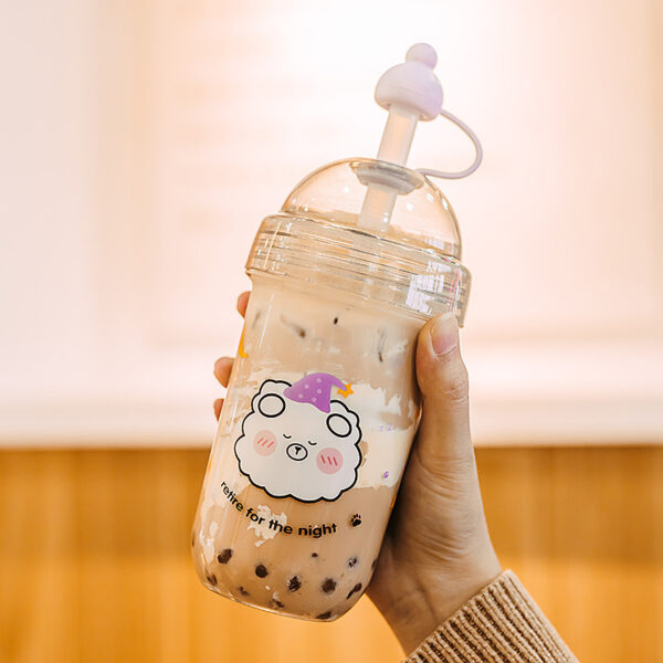 Portable Large Capacity Plastic Bubble Tea Cup With Thick Straw