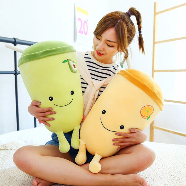 Delightfully Soft and Comfortable Smile Face Fruit Milk Tea Cup Plush Pillow