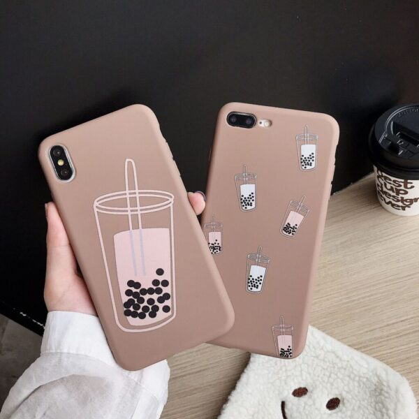 Brown Boba Pearl Milk Tea Back Cover Phone Case iPhone Compatible