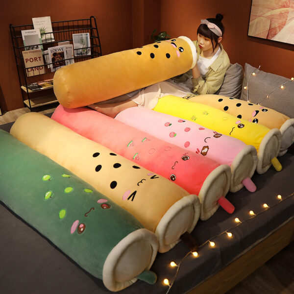 Cute Milk Tea Cylindrical Pillow Bed Doll Plush Removable And Washable