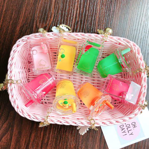 Colorful Liquid Fruit Tea Carton Bottle Floral Pendant Charm Keychain