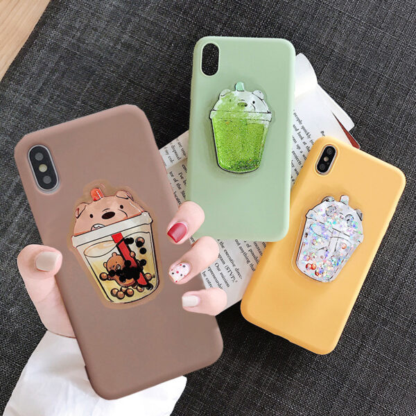 Colorful Boba Milk Tea Bear Liquid Protective Phone Case Compatible with iPhone