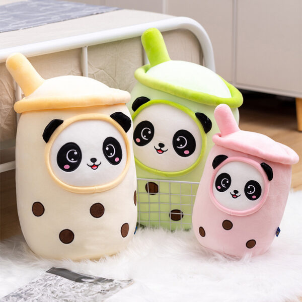 Colorful Panda Face Boba Fruit Milk Tea Plushy