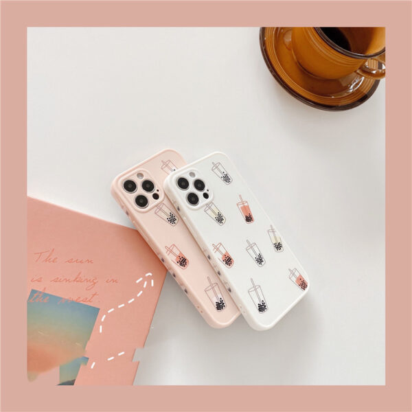 Pink White Boba Pearl Milk Tea Print Mobile Phone Case iPhone Compatible