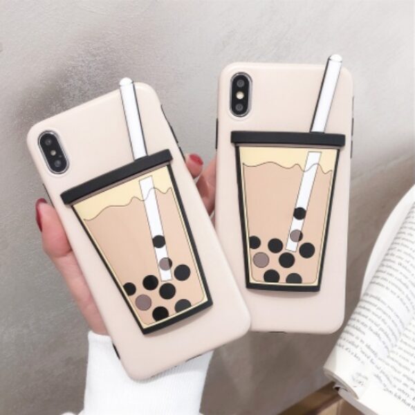 Fun Boba Pearl Milk Tea Cup with Straw Phone Case iPhone Compatible