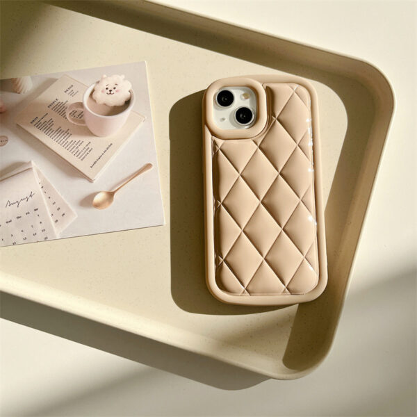 Light Brown Boba Milk Tea Color Diamond Square Lattice Grid Mobile iPhone Compatible Case