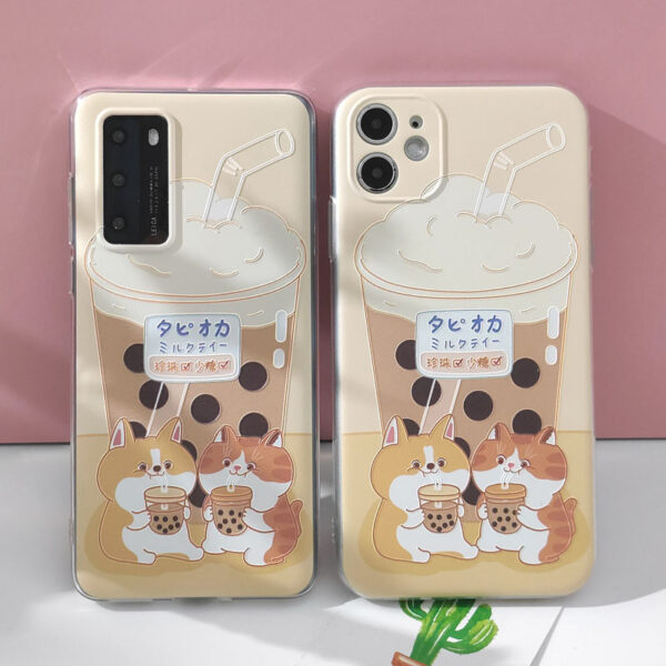 Boba Pearl Milk Tea Cute Dog Cat Mobile Phone Case Android Compatible Phones