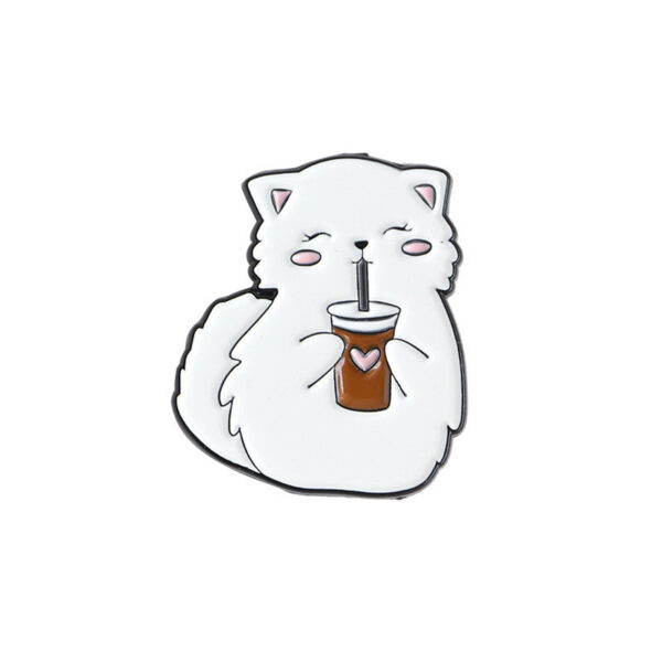 Cat Drinking Tea Brooch Cute Japanese Cartoon Creative Metal Badge Pin Decoration