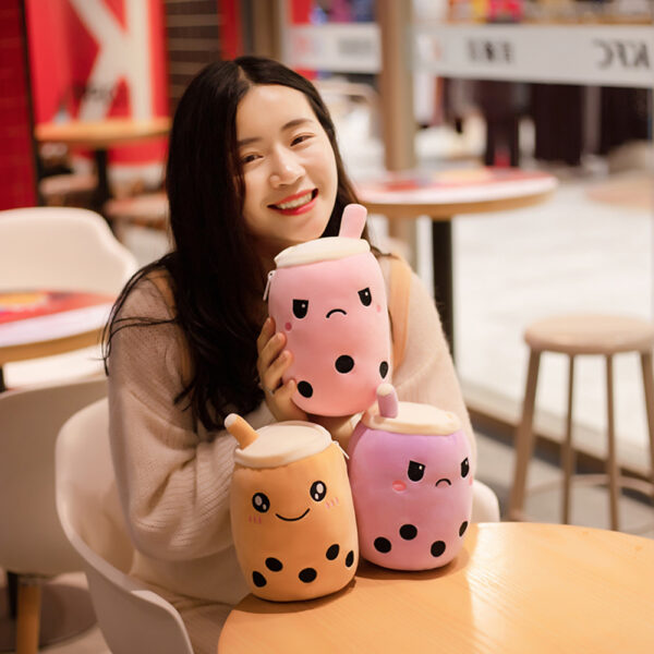 Dual Color and Face Boba Milk Tea Plushy Dual Personality Brown Pink Purple