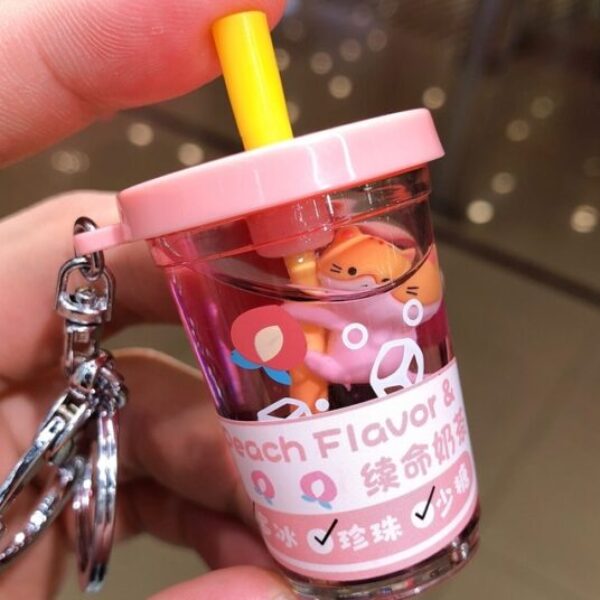 Liquid Cat Fruit Tea Cup Pendant Charm Keychain