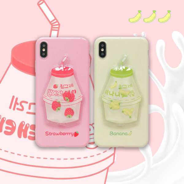 Flavored Milk Themed Strawberry Banana Phone Case iPhone Compatible