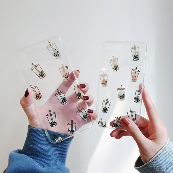 Boba Bubble Milk Tea Clear Phone Case Compatible with iPhone