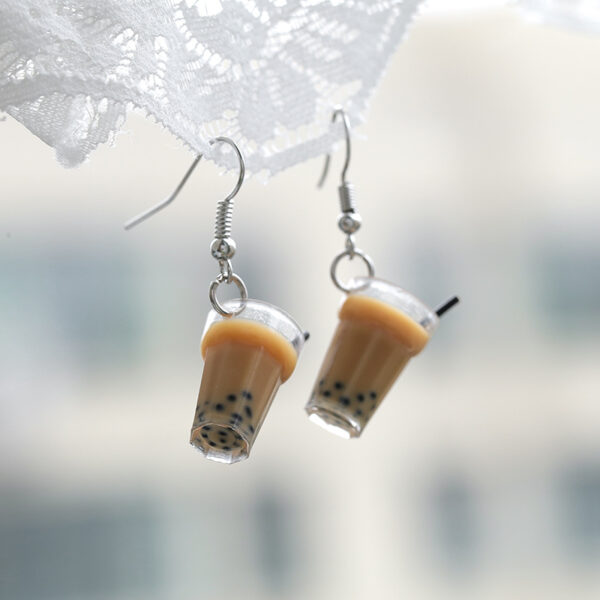 Creative Handmade Pearl Milk Tea Earrings Personalized Design Niche Earrings