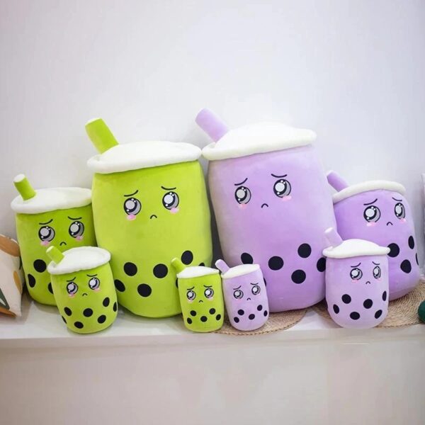 Matcha Green Taro Purple Cute Soft Adorable Pleading Face Boba Pearl Milk Tea Cup Plushy