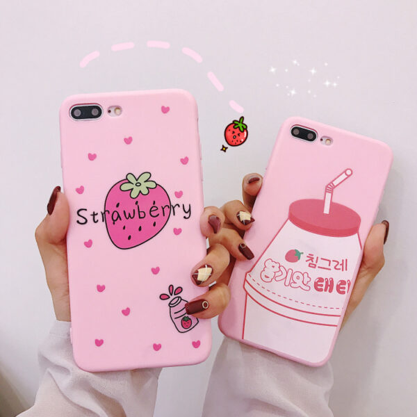Pink Strawberry Milk Themed Phone Case Compatible with iPhone