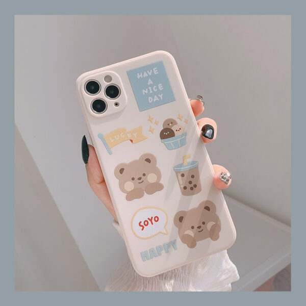 Brown Boba Milk Tea Bear Grid Phone Case iPhone Compatible