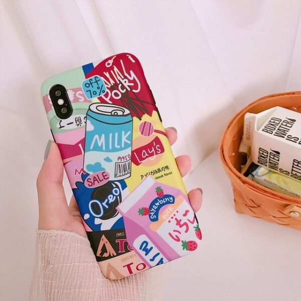 Colorful Snack and Milk Drink Themed Phone Case Compatible with iPhone