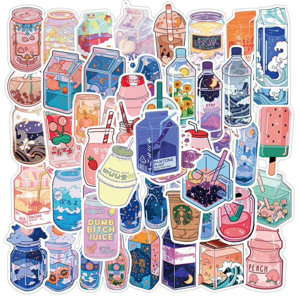 50 Pieces Of PVC Cute Cartoon Drink Stickers