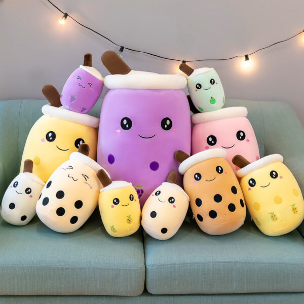 Cuddly Soft Colorful Fruity Grape Strawberry Milky Pineapple Boba Milk Tea Cup Plush Pillow